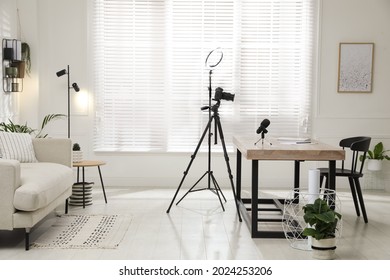 Ring Light, Camera And Microphone For Blogging In Room