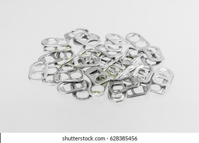 Ring pull aluminum of cans on white background