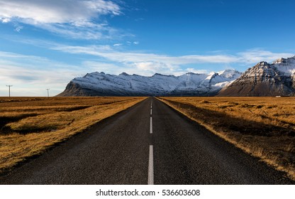 Ring Road Or #1 Road Of  Iceland. Road To The Glacier.