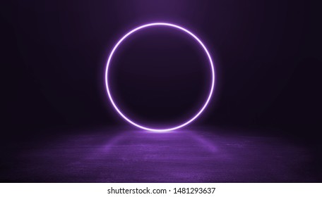 Ring Shaped Neon Light On Dark Background.