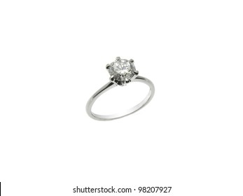 Ring In White Gold With A Round Diamond At The Center On White Background