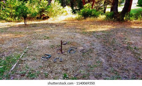 Ringer In A Horseshoes Game At A Mountain Park