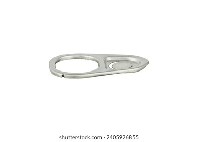 Ring-pull, pull tab from an aluminum tin can isolated from background