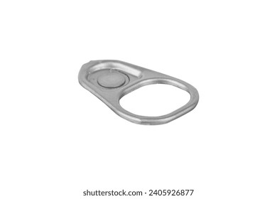 Ring-pull, pull tab from an aluminum tin can isolated from background