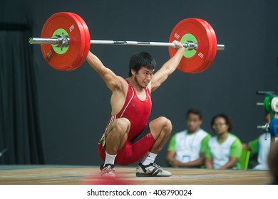 Rio, Brazil - April 4, 2016: SOTO MONTECINO Eduardo (CHI) in the male category during the Aquece Rio Weightlifting Test Event at the Arena Carioca 1
