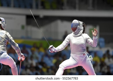 Rio, Brazil - August 08, 2016: Velikaya S. (RUS) X Brunei M. (FRA) During The Fencing Of The Rio 2016 Olympics Fencing Held At The Carioca Arena 3