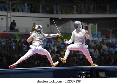 Rio, Brazil - August 08, 2016: Velikaya S. (RUS) X Brunei M. (FRA) During The Fencing Of The Rio 2016 Olympics Fencing Held At The Carioca Arena 3