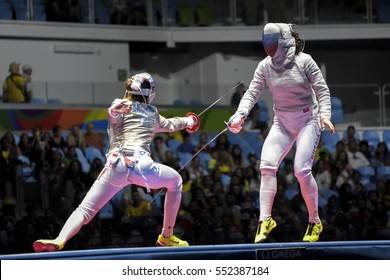 Rio, Brazil - August 08, 2016: Velikaya S. (RUS) X Brunei M. (FRA) During The Fencing Of The Rio 2016 Olympics Fencing Held At The Carioca Arena 3