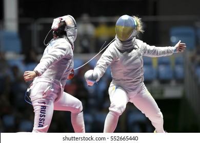 Rio, Brazil - August 08, 2016: Egorian Y. (RUS) X Kharlan O. (UKR) During The Fencing Of The Rio 2016 Olympics Fencing Held At The Carioca Arena 3