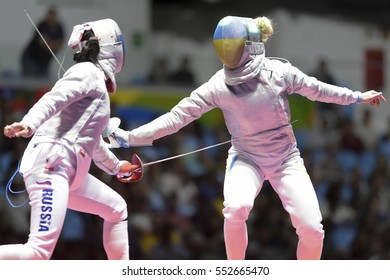 Rio, Brazil - August 08, 2016: Egorian Y. (RUS) X Kharlan O. (UKR) During The Fencing Of The Rio 2016 Olympics Fencing Held At The Carioca Arena 3