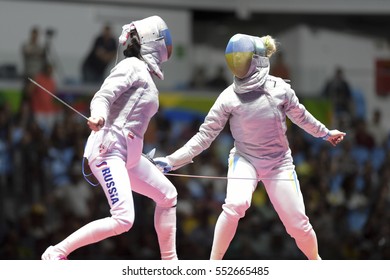 Rio, Brazil - August 08, 2016: Egorian Y. (RUS) X Kharlan O. (UKR) During The Fencing Of The Rio 2016 Olympics Fencing Held At The Carioca Arena 3