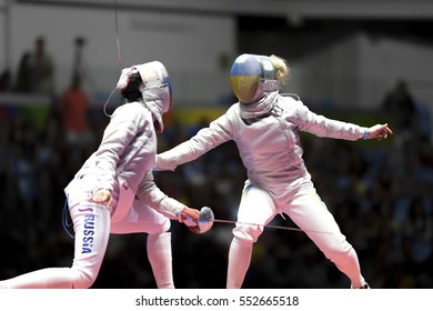 Rio, Brazil - August 08, 2016: Egorian Y. (RUS) X Kharlan O. (UKR) During The Fencing Of The Rio 2016 Olympics Fencing Held At The Carioca Arena 3