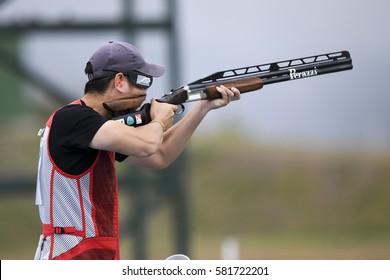 Rio, Brazil - august 10, 2016: HU Binyuan (CHN) during Double Trap Men at Olympic Games 2016 in Olympic Shooting Centre, Deodoro