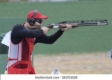 Rio, Brazil - august 10, 2016: PAN Qiang (CHN) during Double Trap Men at Olympic Games 2016 in Olympic Shooting Centre, Deodoro