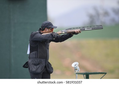 Rio, Brazil - august 10, 2016:Fehaid Al-Deehani (IOA) during Double Trap Men at Olympic Games 2016 in Olympic Shooting Centre, Deodoro