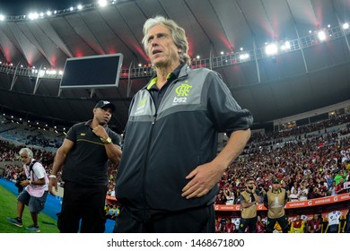 Rio, Brazil - July 31, 2019: Jorge Jesus In Match Between Flamengo And Emelec By The Libertadores Cup In Maracana Stadium