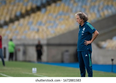 Rio, Brazil - March 14, 2020: Jorge Jesus Coach In Match Between Flamengo And Portuguesa By Carioca Championship  In Maracana Stadium