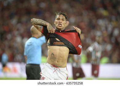 Rio, Brazil - may 07, 2017: Paolo Guerrero player in match between Flamengo and Fluminense by the final macht Carioca championship in Maracana