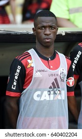 Rio, Brazil - May 14, 2017: Vinícius Junior Player In Match Between Flamengo And Atletico MG In The Brazilian Soccer Championship In Maracanã