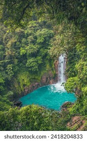 Rio Celeste waterfall, a beautiful light blue river located in San Carlos, Costa Rica