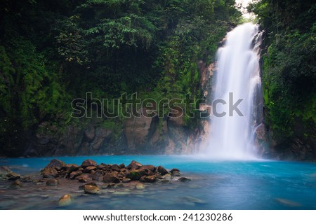 Rio Celeste waterfall in Tenorio Volcano national park, Costa Rica.