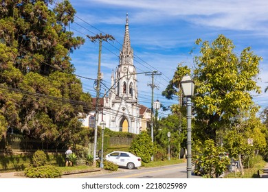 Petrópolis - Rio De Janeiro - Brasil - MAI 27 2022: Partial View Of The Cathedral Tower