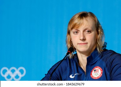 Rio De Janeiro, Brazil 08/03/2016: Katie Ledecky Talks Rio 2016 Olympic Games Swimming Competition. USA Team, American  Champion Swimmer, Set World Record, Scores Gold Medal.