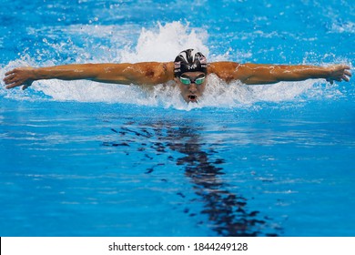 Rio de Janeiro, Brazil 08/09/2016: Michael Phelps wins Rio 2016 Olympic Games 200m butterfly swim. USA champion record holder swimmer scores another gold medal swimming competition at Aquatic Stadium