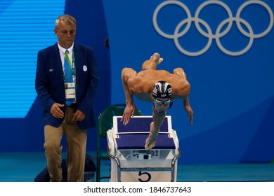 Rio De Janeiro, Brazil 08/09/2016: Michael Phelps Swims At Rio 2016 Olympic Games. USA American Champion, Record Swimmer Wins Gold Medal 200m Butterfly Swimming Competition At Aquatic Stadium