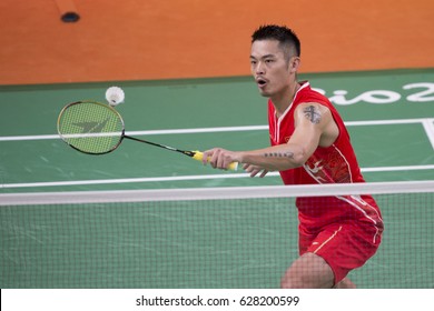 Rio de Janeiro, Brazil, 11 august 2016: Chinese badminton player Lin Dan (CHN) when playing against Obernosterer (AUT) during Olympic Games Rio 2016 at Riocentro Pavillon