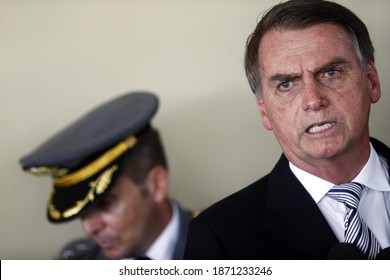 Rio de Janeiro, Brazil 11.29.2018: Jair Bolsonaro is Brazilian President elect. Portrait escorted by military security staff. A far right wing politician, former chamber deputy and army captain. 
