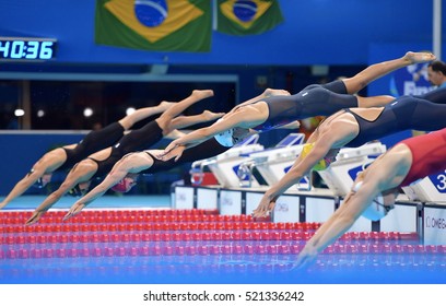 Rio De Janeiro, Brazil 15 August 2016: The Olympic Aquatics Center In Rio Olympic Park During Rio 2016 Olympic Games.