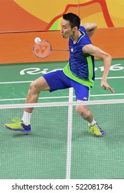 Rio De Janeiro, Brazil 20 August 2016: China player, Chen Long, when playing against Malaysia player, Lee Chong Wei in the final, Rio De Janeiro, Brazil.