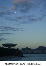 Niterói, Rio De Janeiro, Brazil - April 2013 - Contemporary Art Museum Of Niterói During The Evening