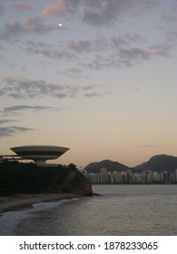 Niterói, Rio De Janeiro, Brazil - April 2013 - Contemporary Art Museum Of Niterói During The Evening