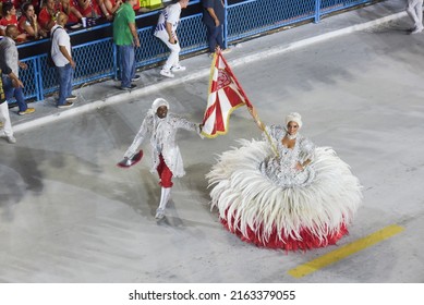 RIO DE JANEIRO, BRAZIl - APRIL 22, 2022: Participants in the Carnival from Samba school Salgueiro present their costumes during the Carnival in Rio de Janeiro (Brazil)