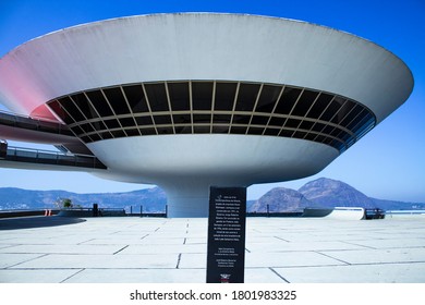 Niterói, Rio De Janeiro, Brazil,  August  2020 - Side View Of MAC Museum, A Contemporary Art Museum Located At Niterói City