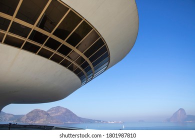 Niterói, Rio De Janeiro, Brazil,  August  2020 - Side View Of MAC Museum, A Contemporary Art Museum Located At Niterói City