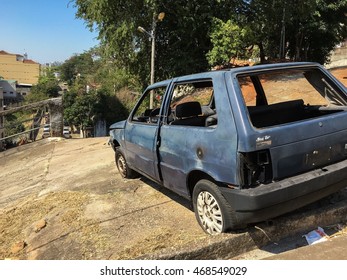 RIO DE JANEIRO, BRAZIL - AUGUST 5 : Broken down car in hills of Vila Isabel during a national state of crisis in Rio De Janeiro, Brazil on August 5, 2016 during 2016 Olympic Games.