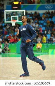 RIO DE JANEIRO, BRAZIL - AUGUST 10, 2016: Harrison Barnes of team United States warms up for group A basketball match between Team USA and Australia of the Rio 2016 Olympic Games at Carioca Arena 1