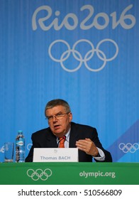 RIO DE JANEIRO, BRAZIL - AUGUST 7, 2016: President Of The International Olympic Committee Thomas Bach During Press Conference At Rio 2016 Olympic Games Press Center