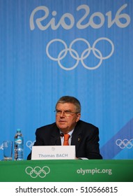 RIO DE JANEIRO, BRAZIL - AUGUST 7, 2016: President Of The International Olympic Committee Thomas Bach During Press Conference At Rio 2016 Olympic Games Press Center