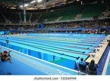 RIO DE JANEIRO, BRAZIL - AUGUST 8, 2016: The Olympic Aquatics Center in Rio Olympic Park during Rio 2016 Olympic Games 