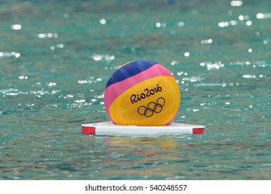 RIO DE JANEIRO, BRAZIL - AUGUST 10, 2016: Rio 2016 Water Polo Ball At The Maria Lenk Aquatic Center In Rio De Janeiro