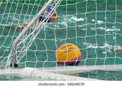 RIO DE JANEIRO, BRAZIL - AUGUST 10, 2016: Rio 2016 Water Polo Ball At The Maria Lenk Aquatic Center In Rio De Janeiro