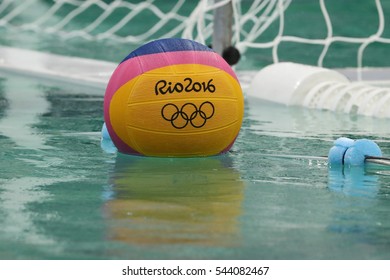 RIO DE JANEIRO, BRAZIL - AUGUST 10, 2016: Rio 2016 Water Polo Game Ball At The Maria Lenk Aquatic Center In Rio De Janeiro