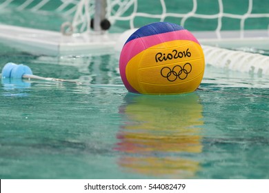 RIO DE JANEIRO, BRAZIL - AUGUST 10, 2016: Rio 2016 Water Polo Game Ball At The Maria Lenk Aquatic Center In Rio De Janeiro