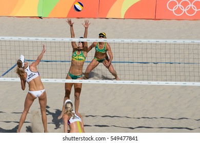 Rio De Janeiro, Brazil - August 07, 2016:  Larissa/Talita (BRA) During Beach Volleyball Game Between Brazil And Russia In The Rio 2016 Olympics At The Copacabana Arena