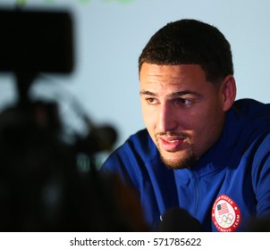 RIO DE JANEIRO, BRAZIL - AUGUST 4, 2016: Olympic Champion Klay Thompson During Men's Basketball Team USA Press Conference At Rio 2016 Olympic Games Press Center