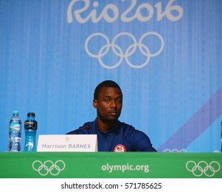RIO DE JANEIRO, BRAZIL - AUGUST 4, 2016: Olympic champion Harrison Barnes during men's basketball team USA press conference at Rio 2016 Olympic Games Press Center